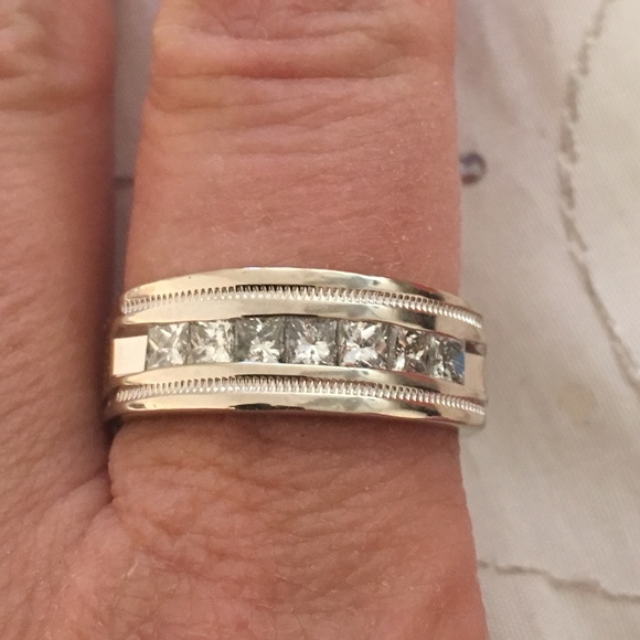 Other - 14K White Gold Men's Diamond Band Ring Size 9.5